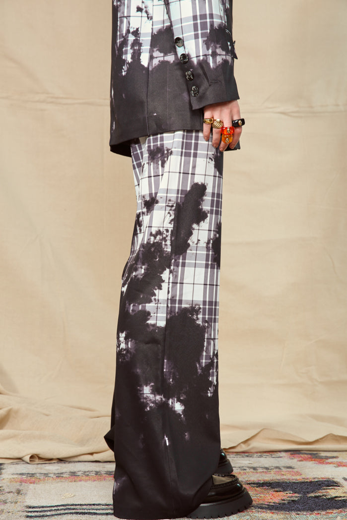 Bleach Check Relaxed Wide Leg Trouser