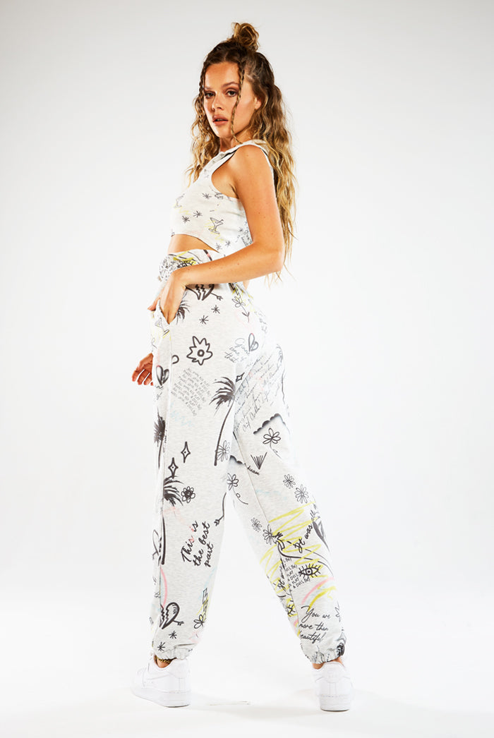 Doodle Graffiti Print Paperbag Waist Joggers