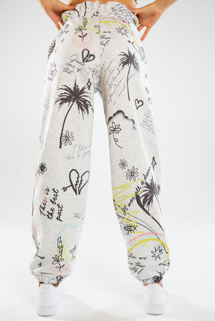 Doodle Graffiti Print Paperbag Waist Joggers