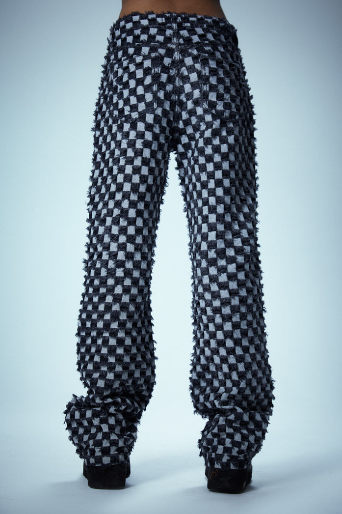 Black & White Checkerboard Distressed Boyfriend Jeans