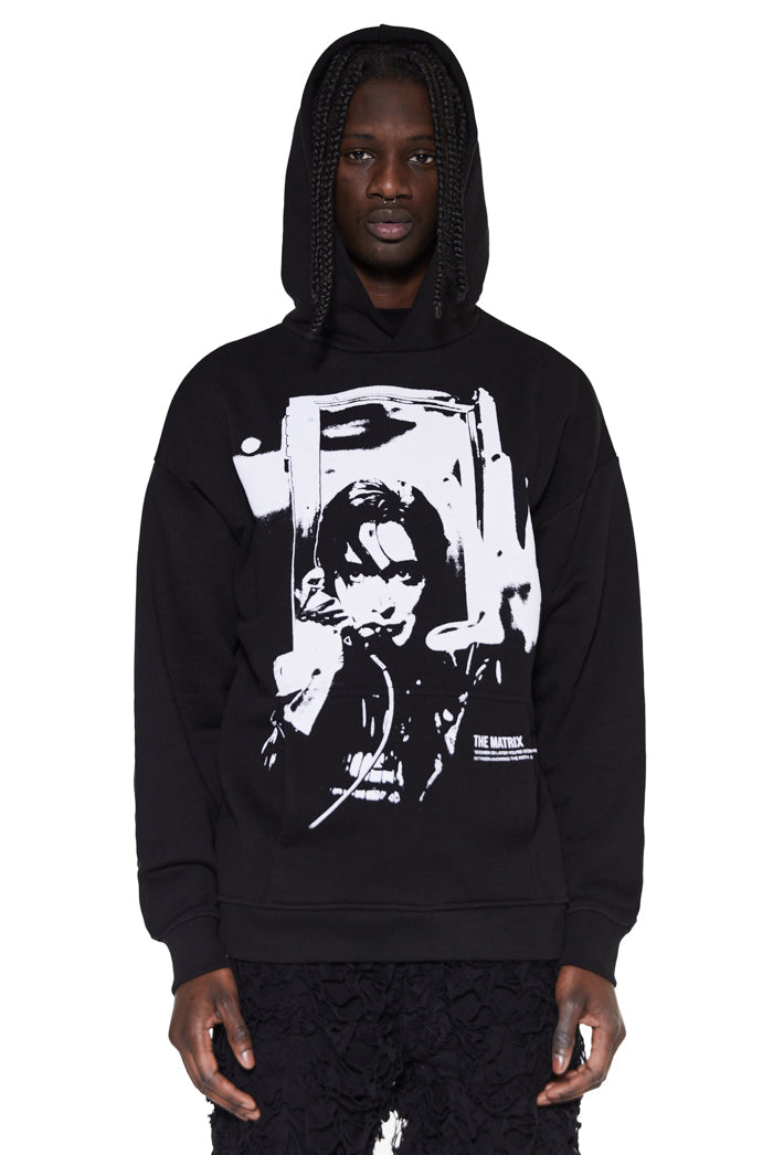 oversized printed black hoodie