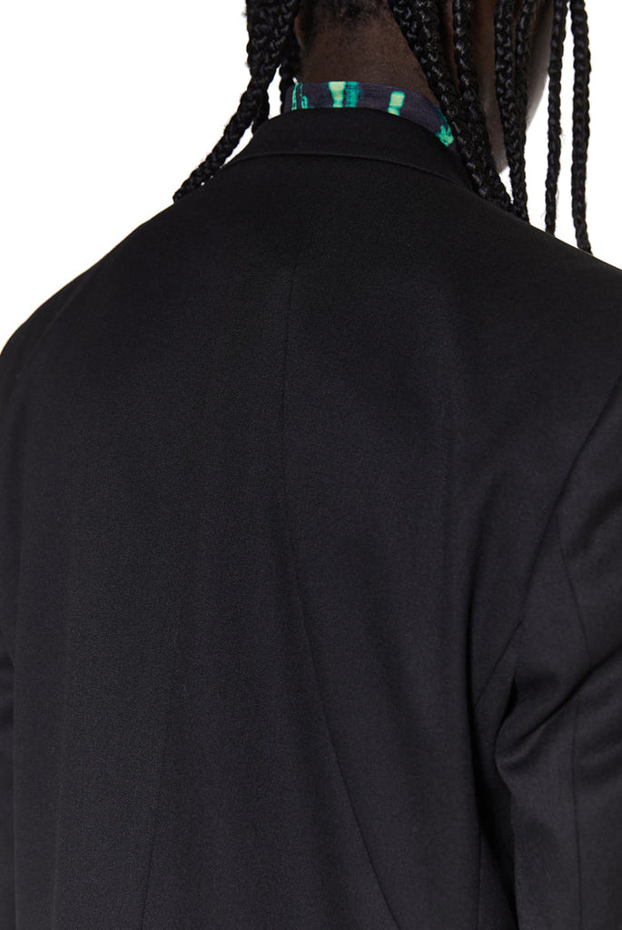 back detail of oversized double breasted black blazer