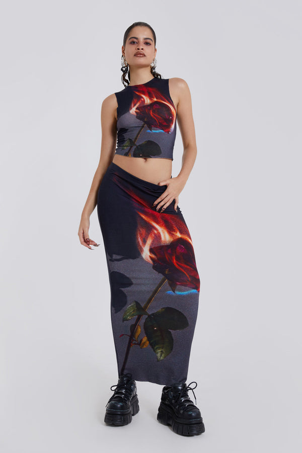 Flaming Rose Maxi Skirt