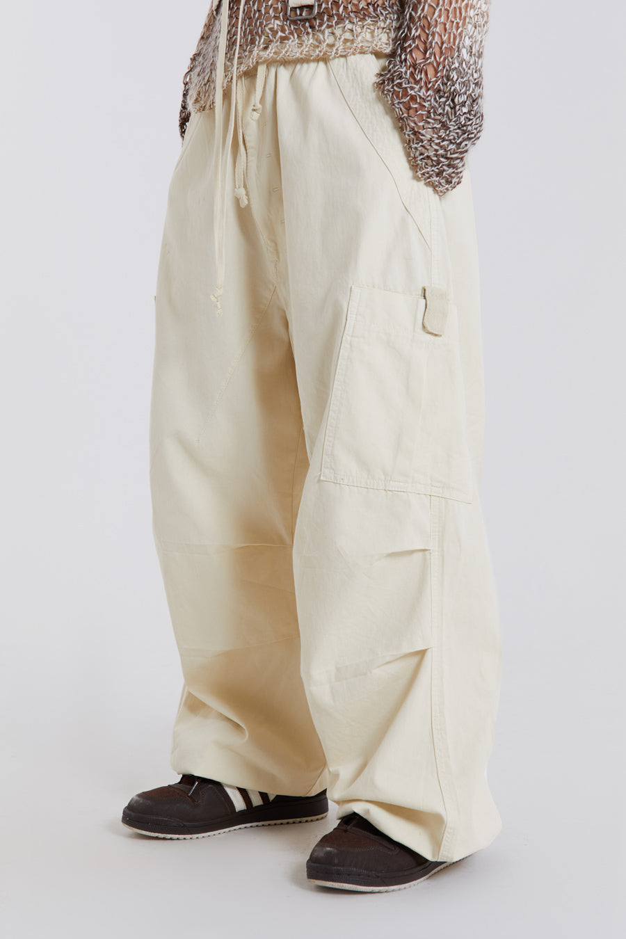 Ecru Parachute Cargo Pants