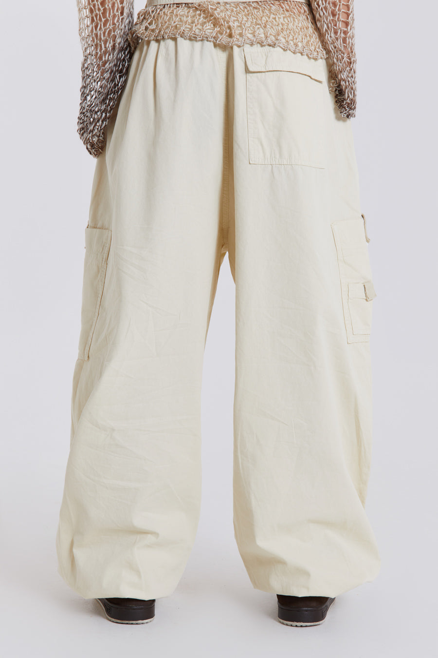 Ecru Parachute Cargo Pants