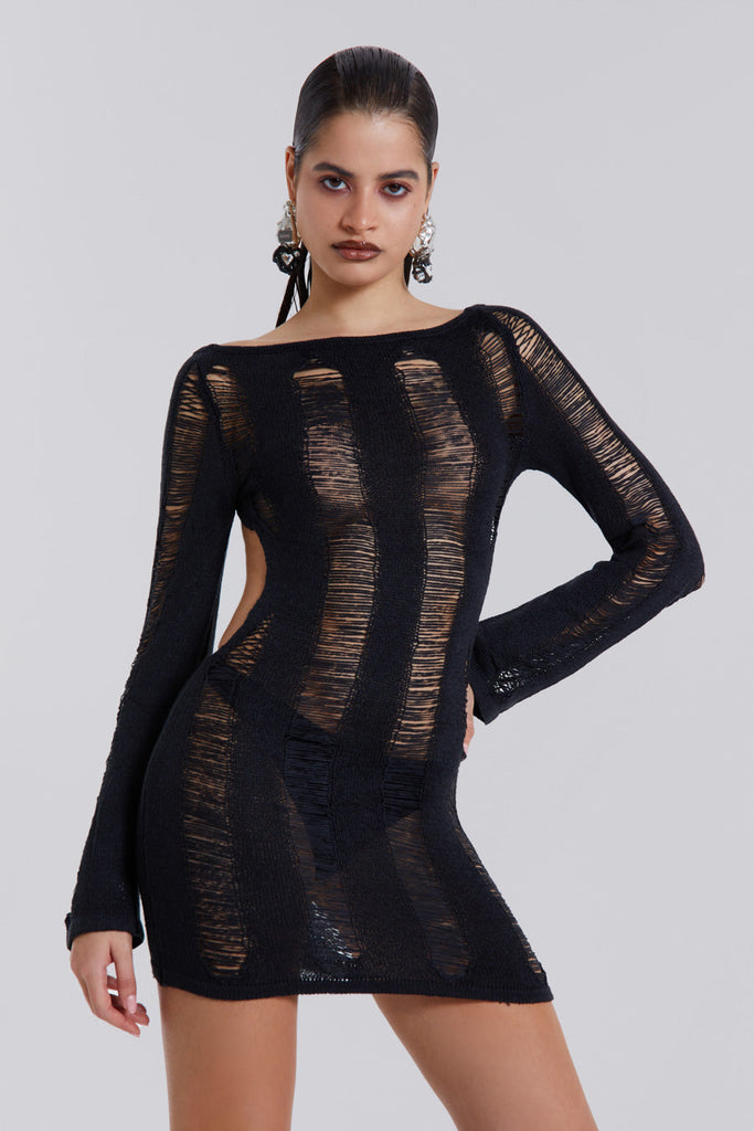 Black Umbra Shredded Mini Dress