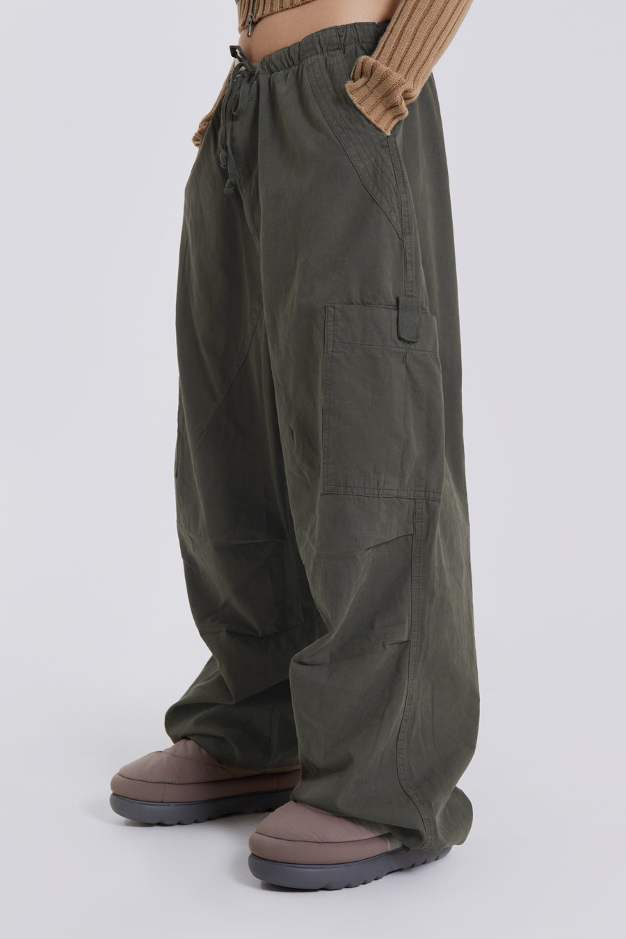 Khaki Parachute Cargo Pants