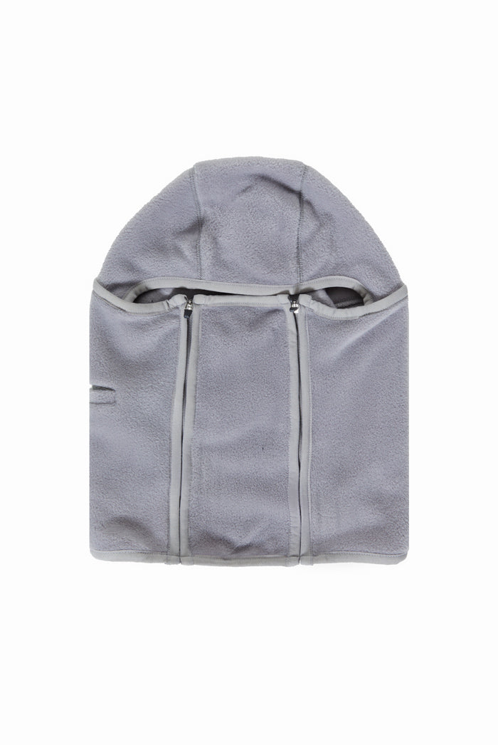 Grey polar fleece double zip balaclava. 