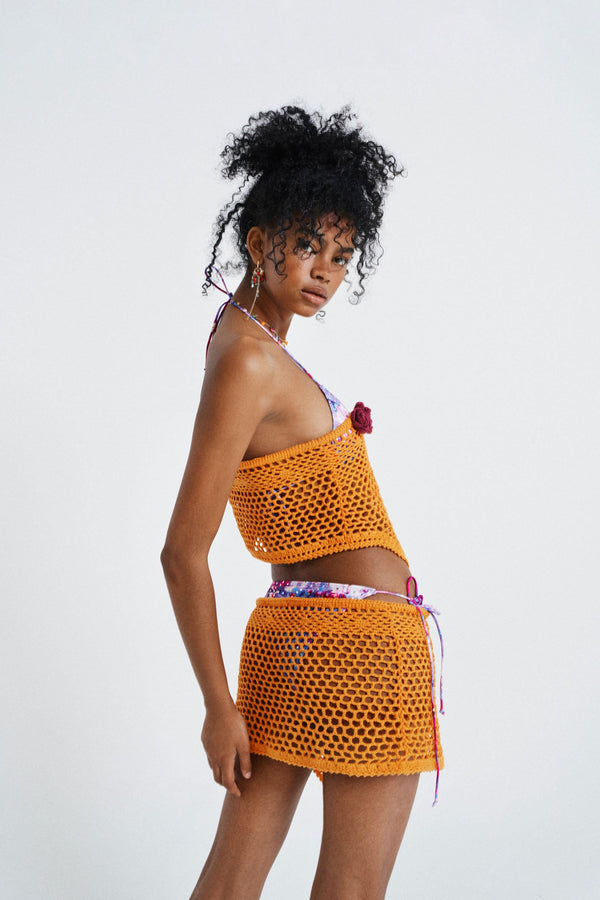 Honolulu Asymmetric Crochet Mini Skirt