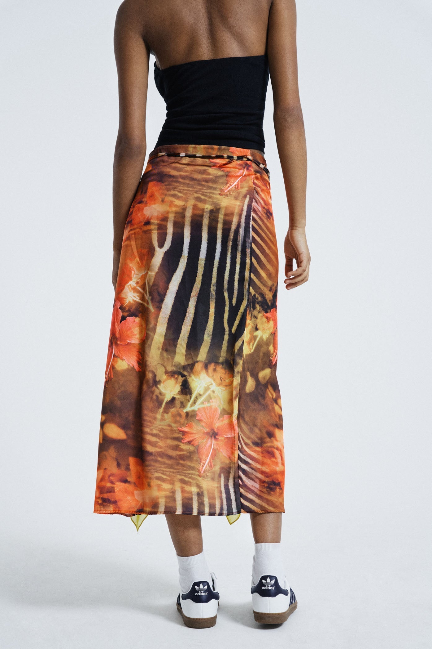 MARIE PRINT SPLIT MAXI SKIRT IN ORANGE