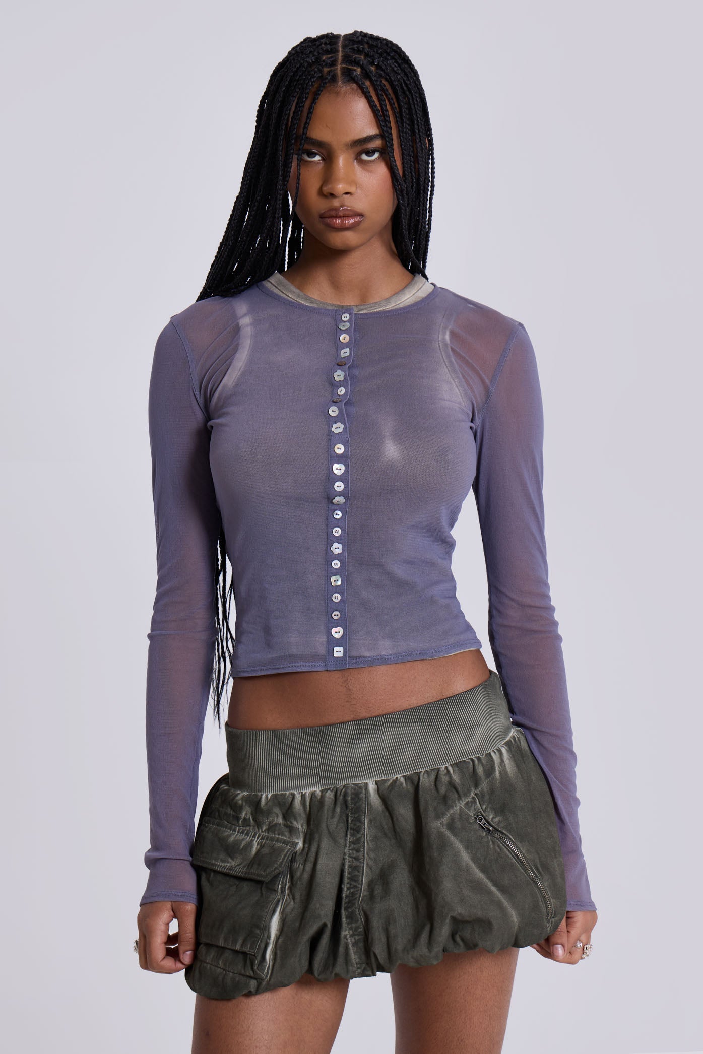 Fiala Pearl Button Mesh Top