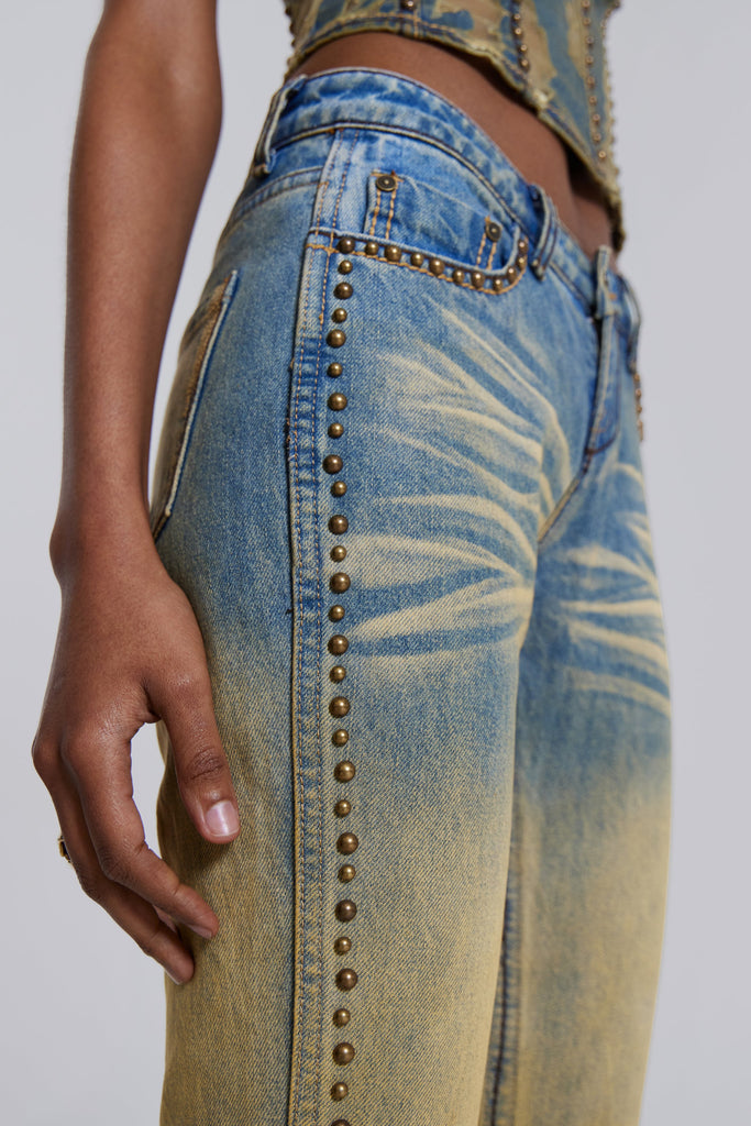 Demure Studded Flared Jeans