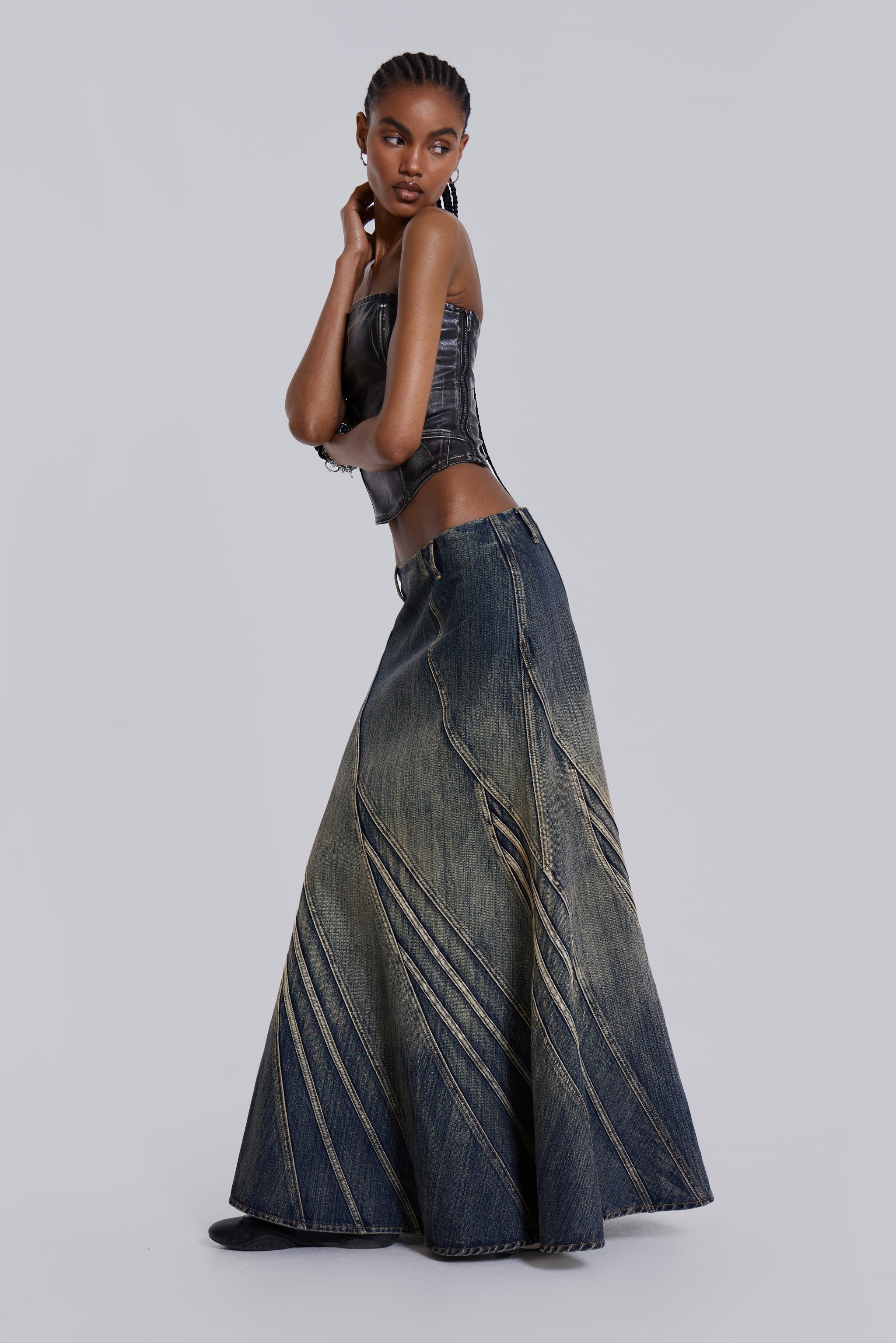 Celadon Denim Maxi Skirt