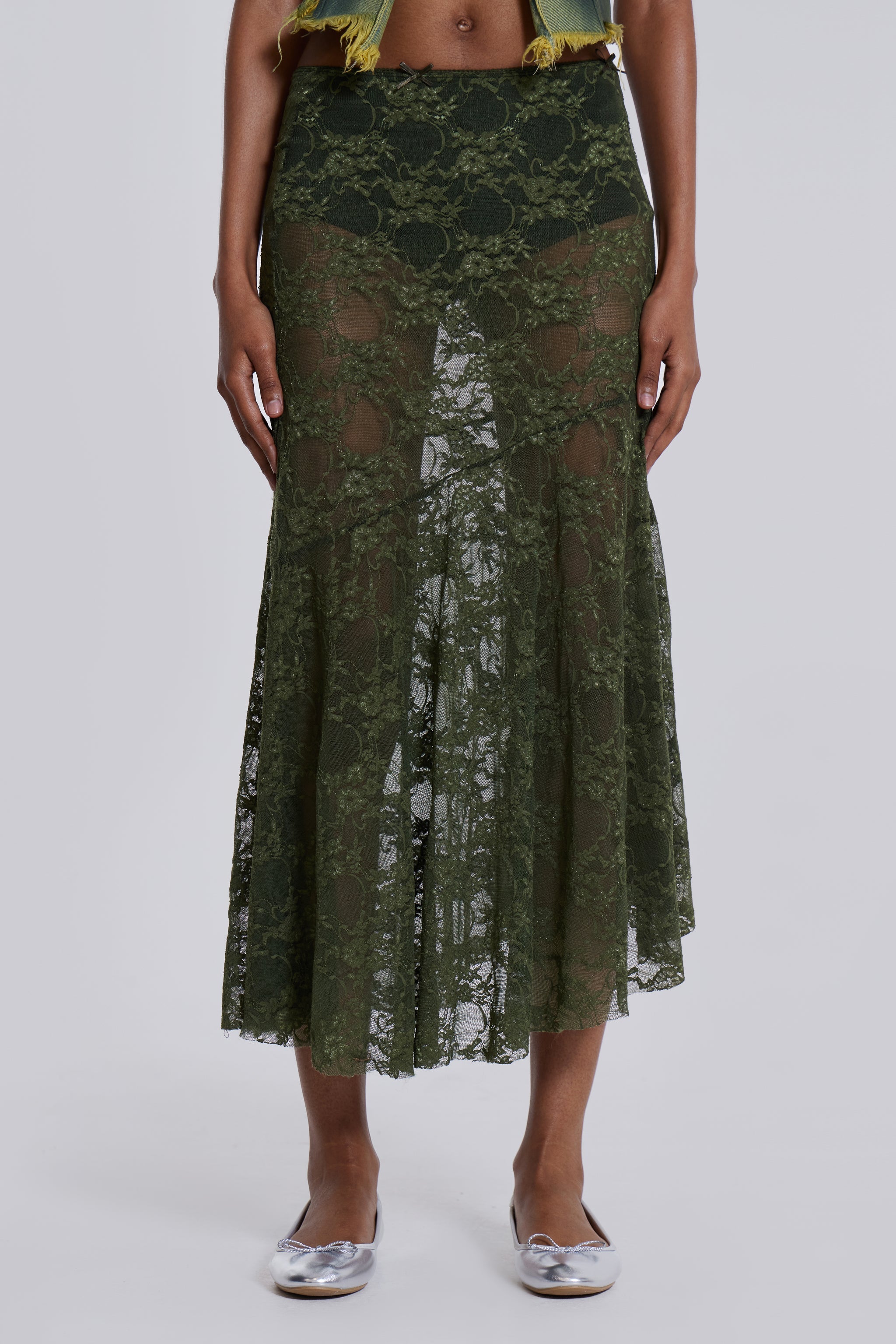 Rhea Khaki Lace Midi Skirt