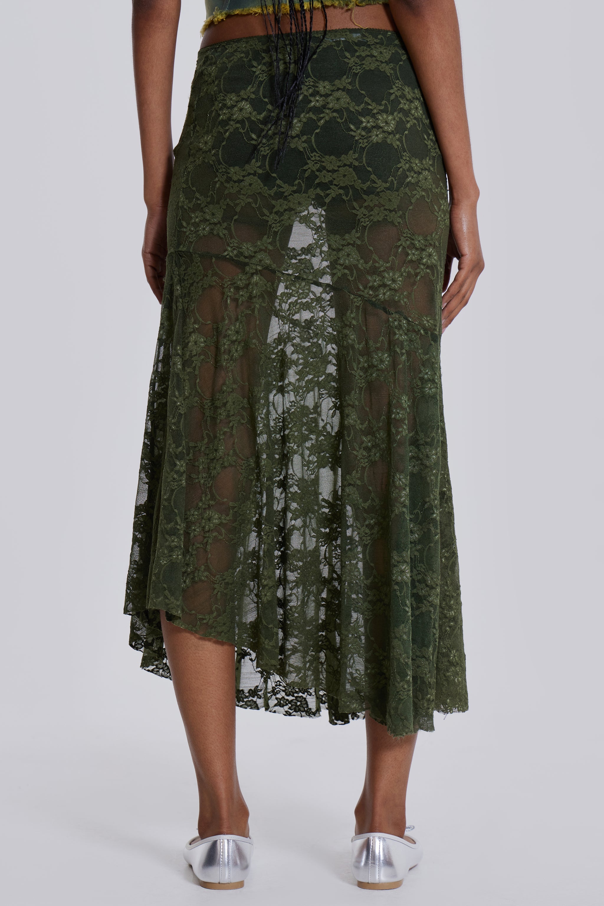 Rhea Khaki Lace Midi Skirt