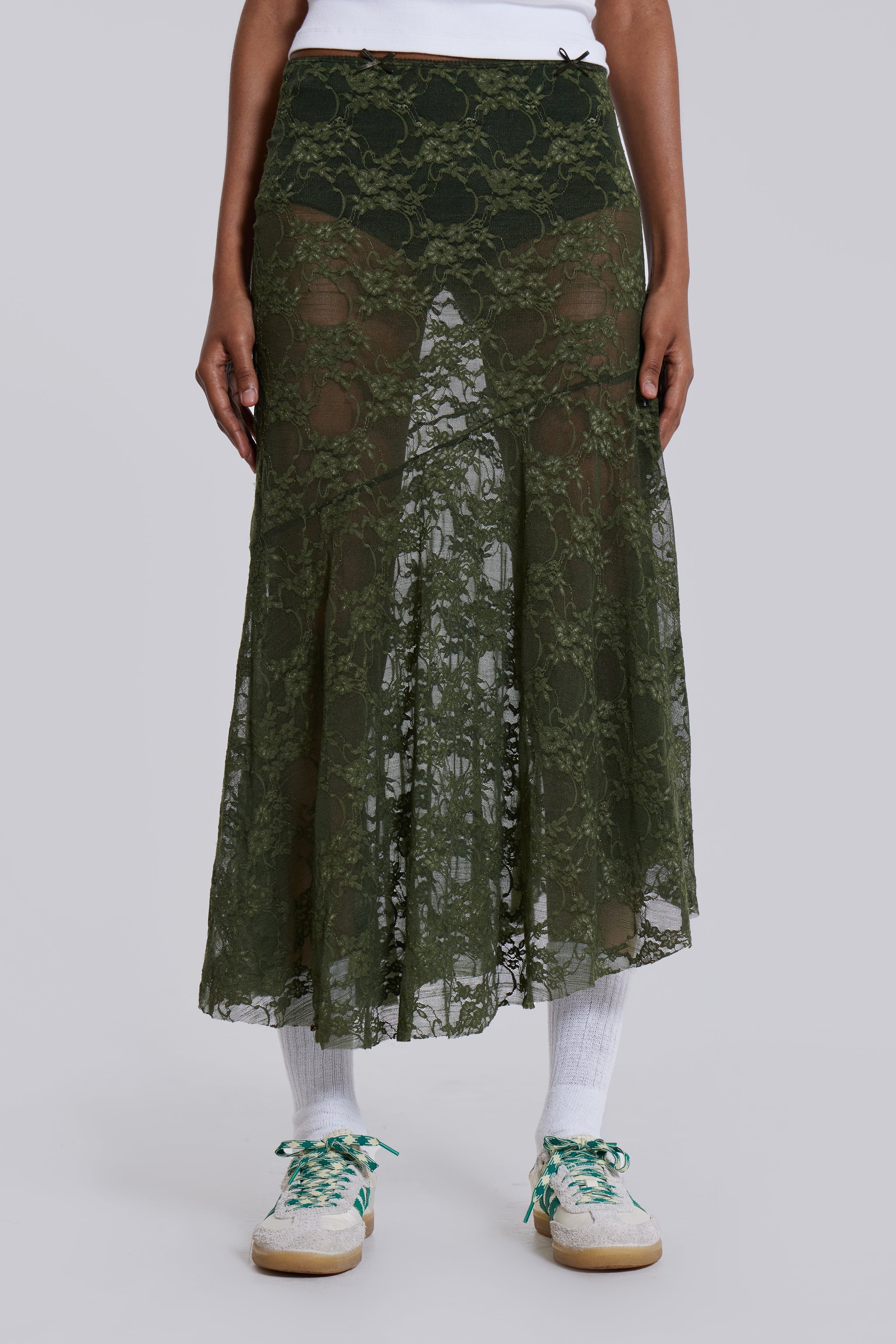 Rhea Khaki Lace Midi Skirt