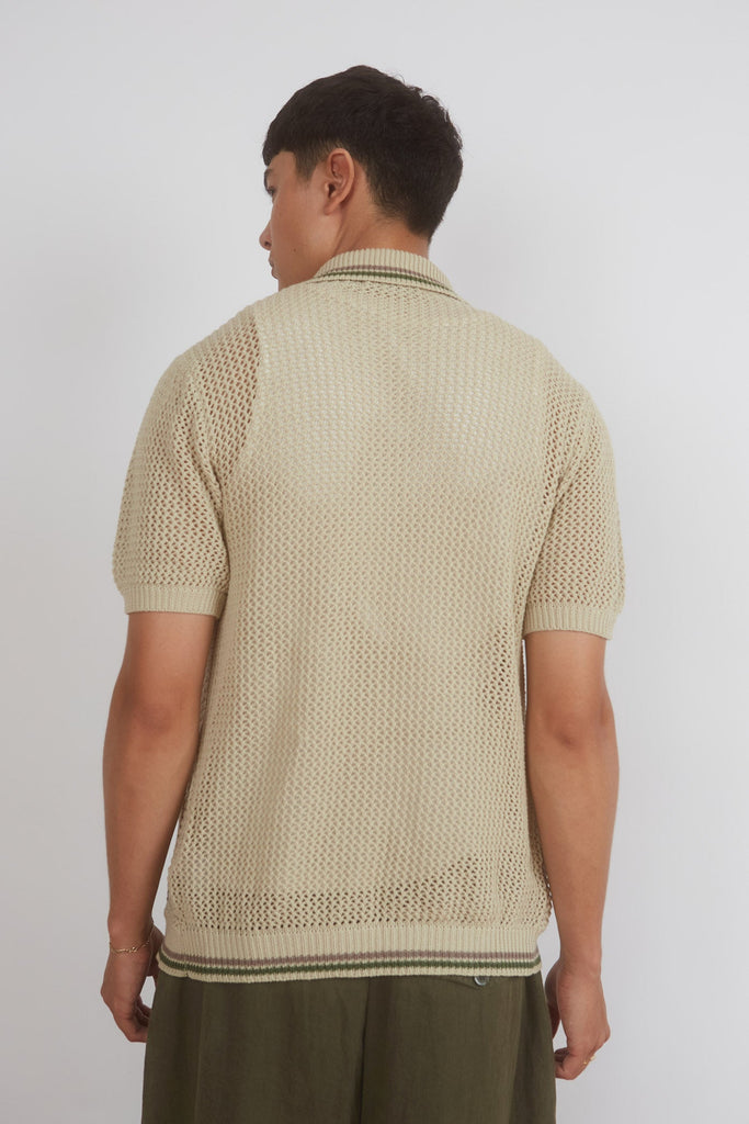 Oatmeal zip through knitted polo top in a slim fit. 