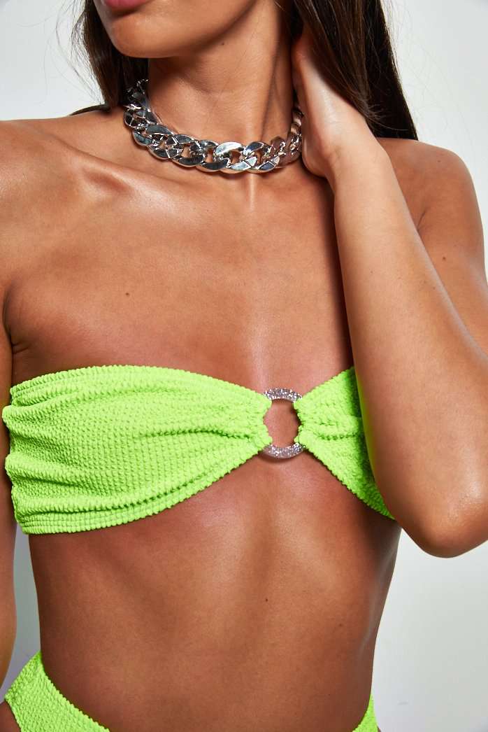 Lime Crinkle Bandeau Top With Glitter ring