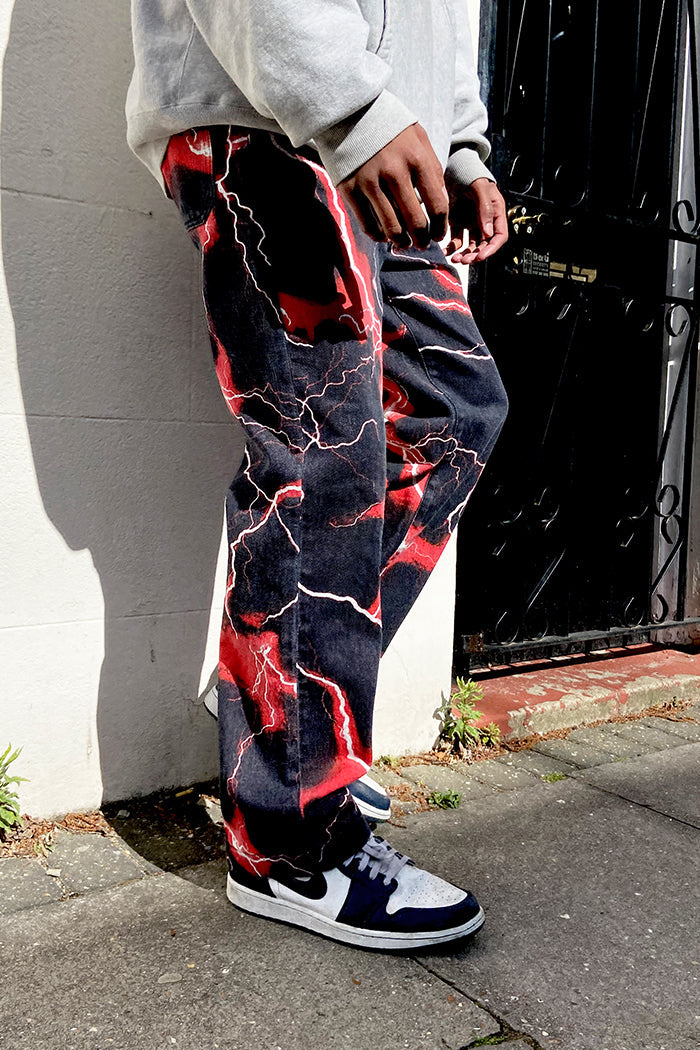 Red Lightning Bolt Print Jeans