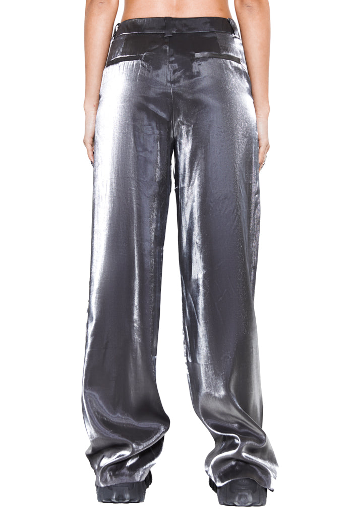 metallic satin fabric loose fit trousers