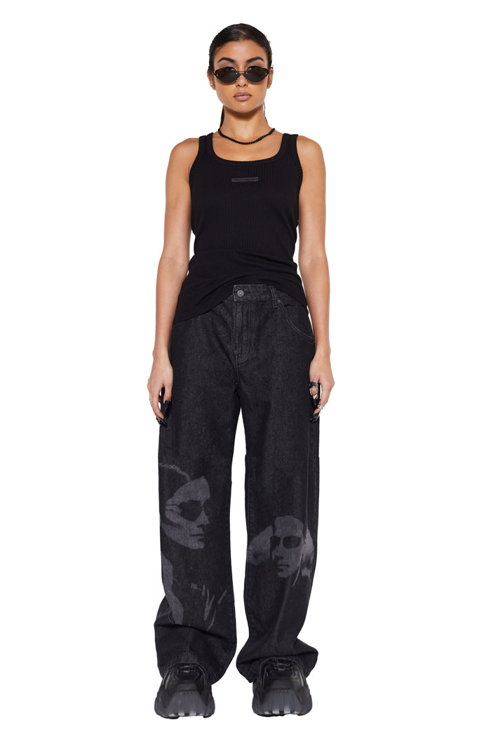 straight fit black denim jeans in petite