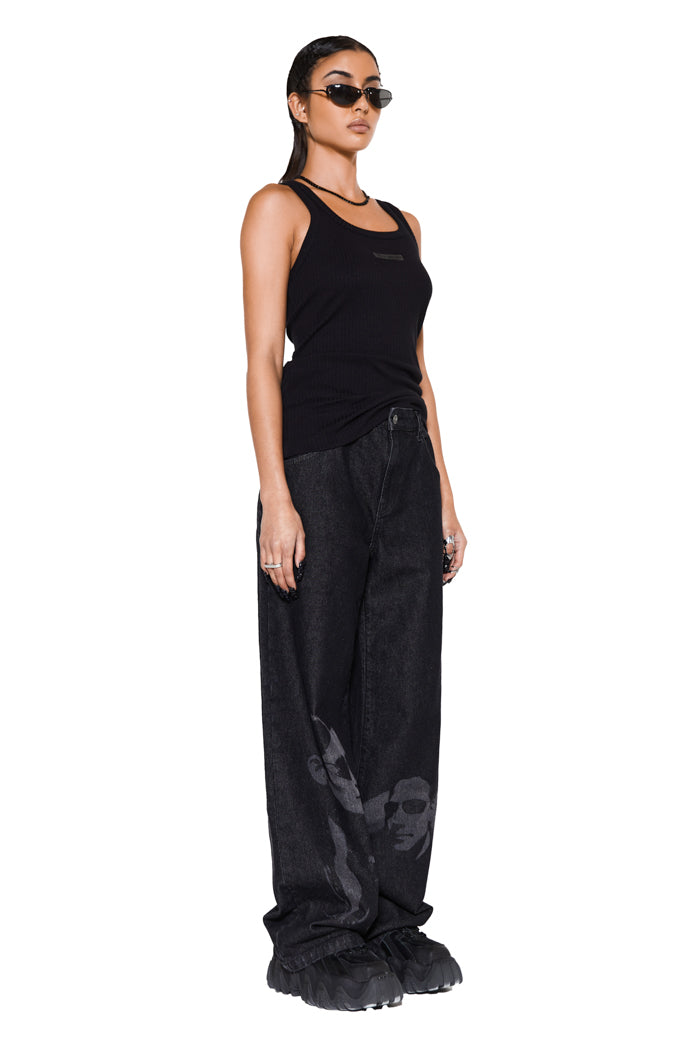 straight fit black denim jeans in petite