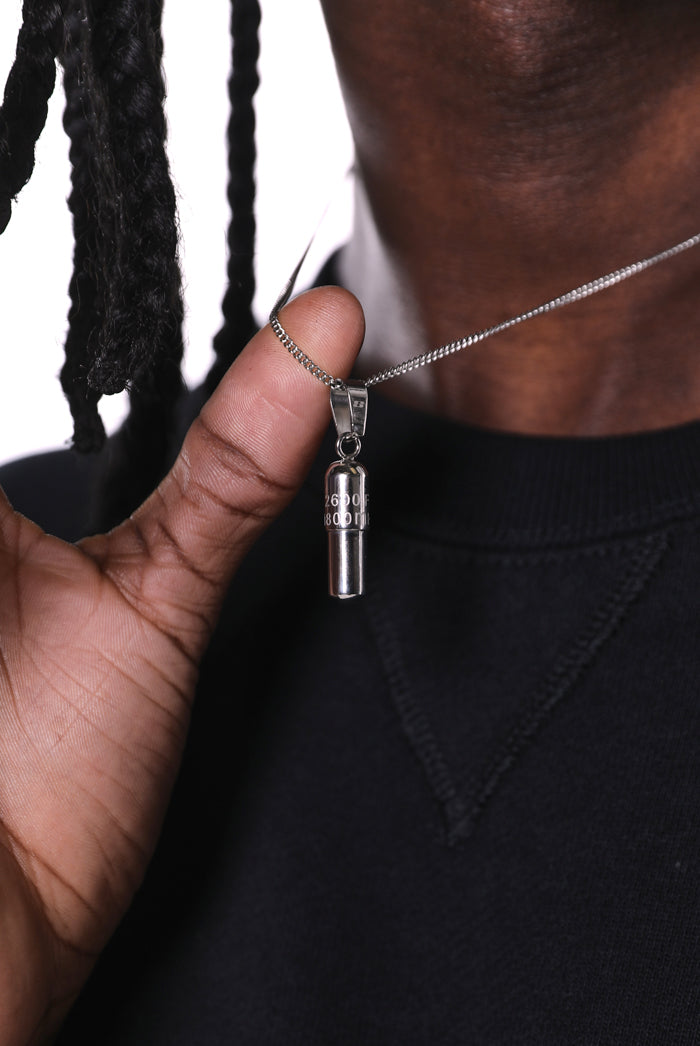 Silver pill pendant chain necklace