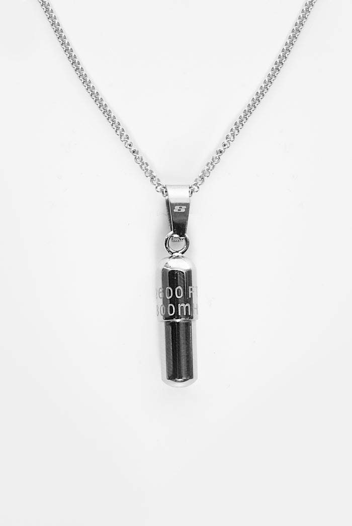 Silver pill pendant chain necklace