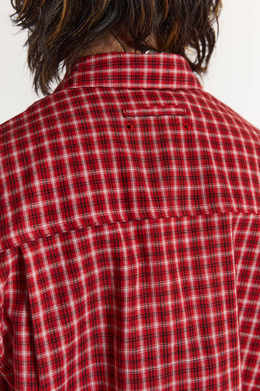 Male model wearing Red Check Short Sleeve Shirt. 