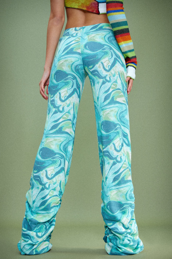 Lime Tie Dye Print Ruched Hem Printed Knit Joggers