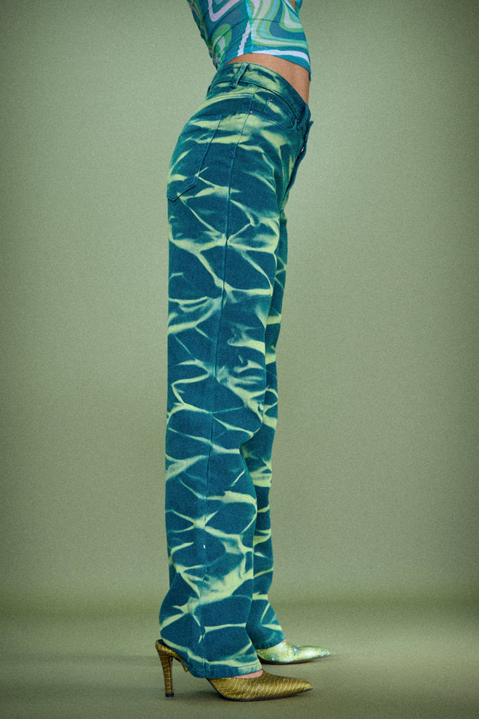 Green & Blue Printed Slouchy Fit Jeans