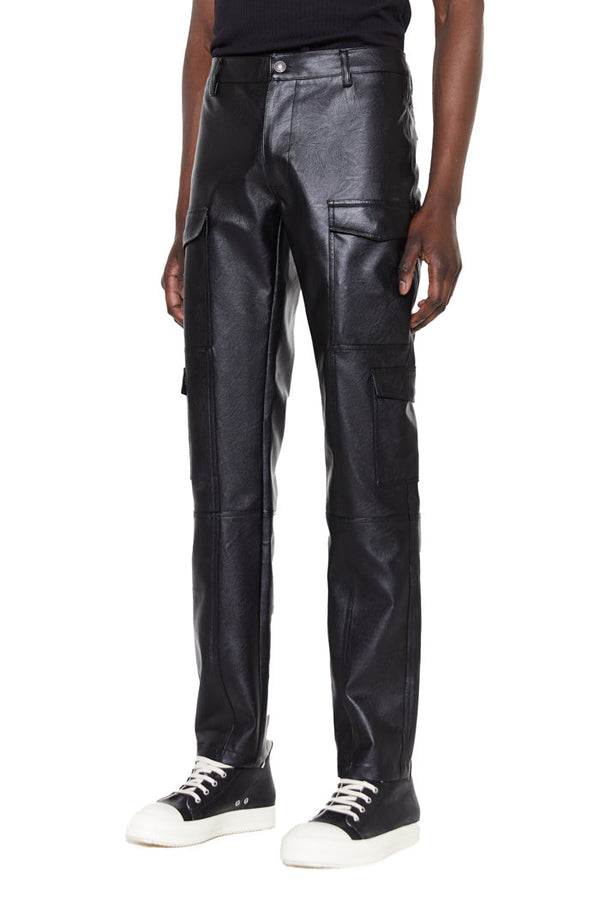 vegan leather straight fit black trousers