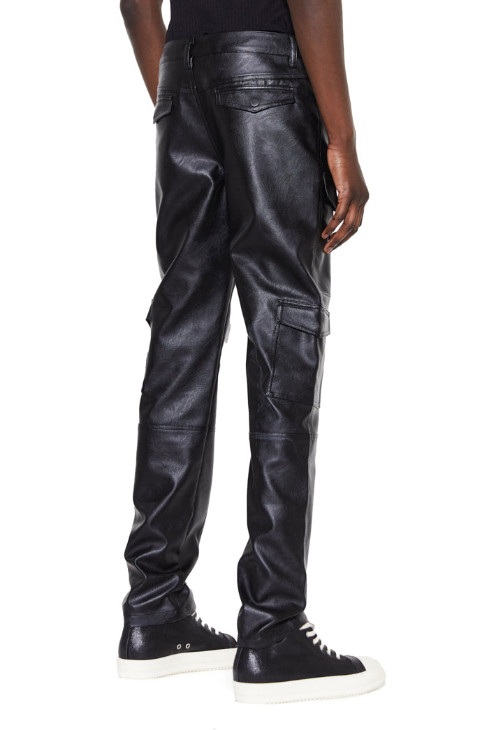 vegan leather straight fit black trousers