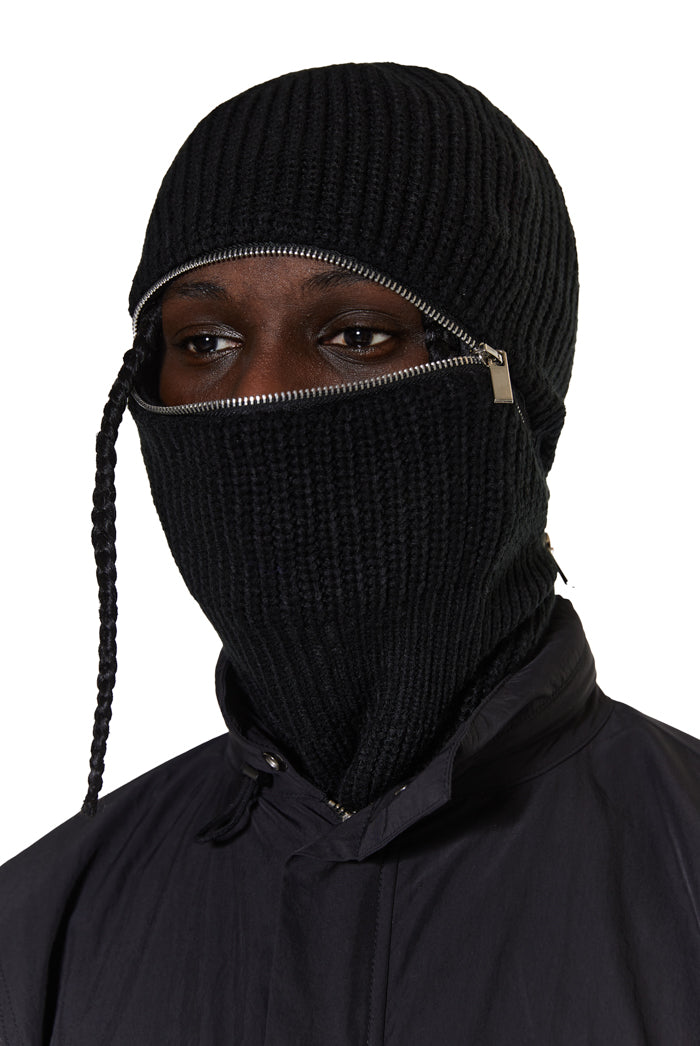 Black Knit Zip Balaclava