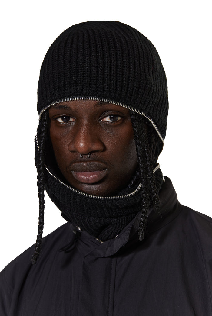 Black Knit Zip Balaclava