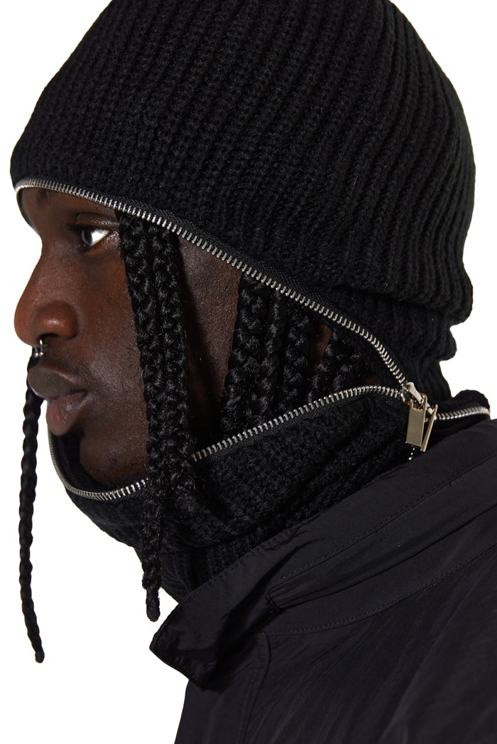 Black Knit Zip Balaclava