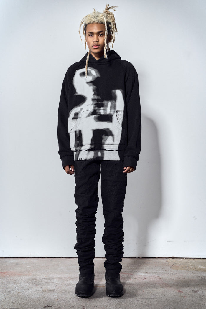 Oversized black hoodie with white graphic print