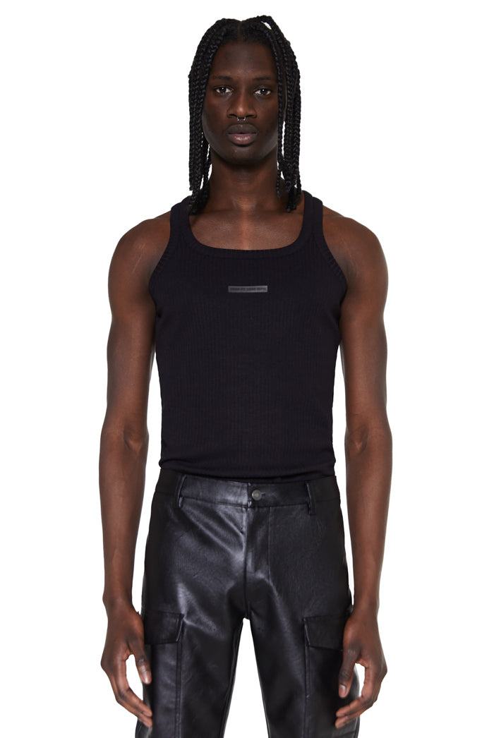 slim fit ribbed jersey black vest 