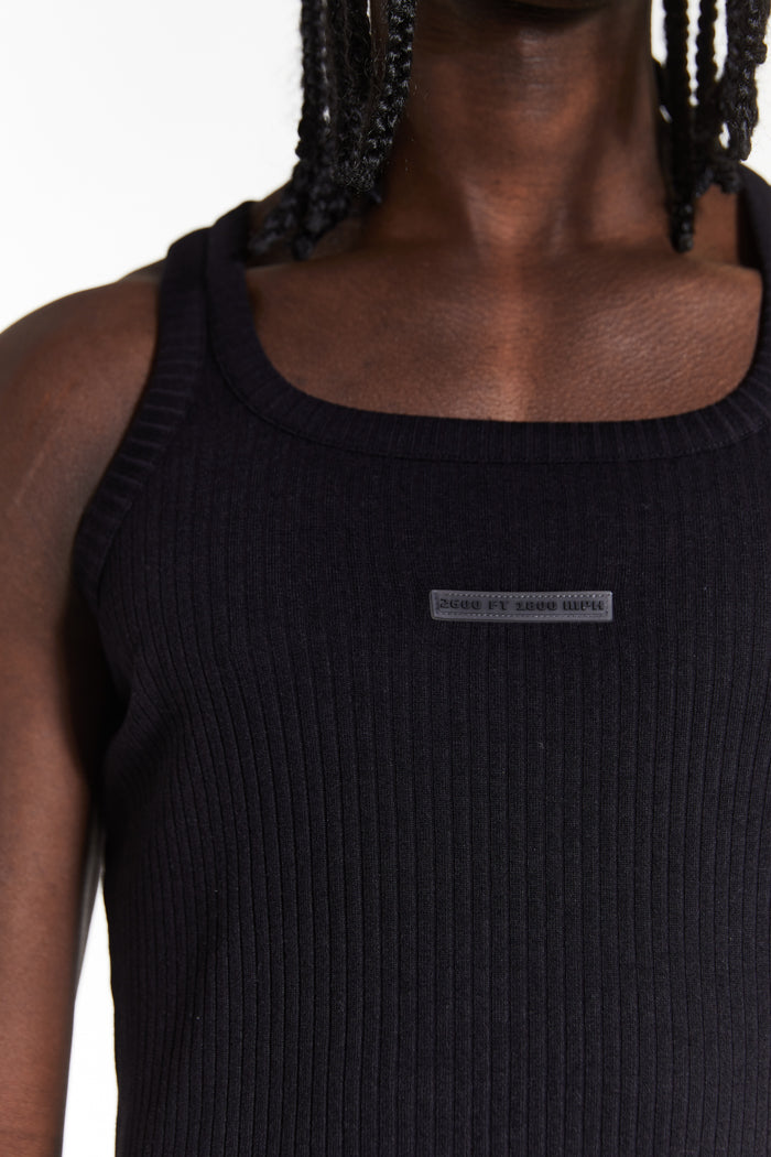 front detail of slim fit ribbed jersey black vest 