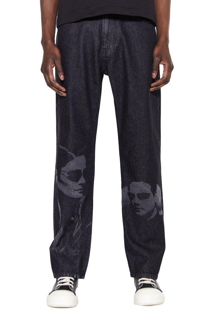 black denim straight fit printed black jean