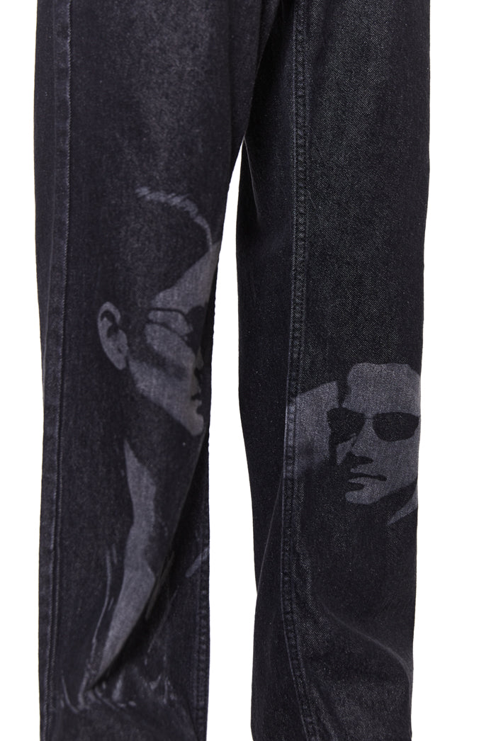 black denim straight fit printed black jean