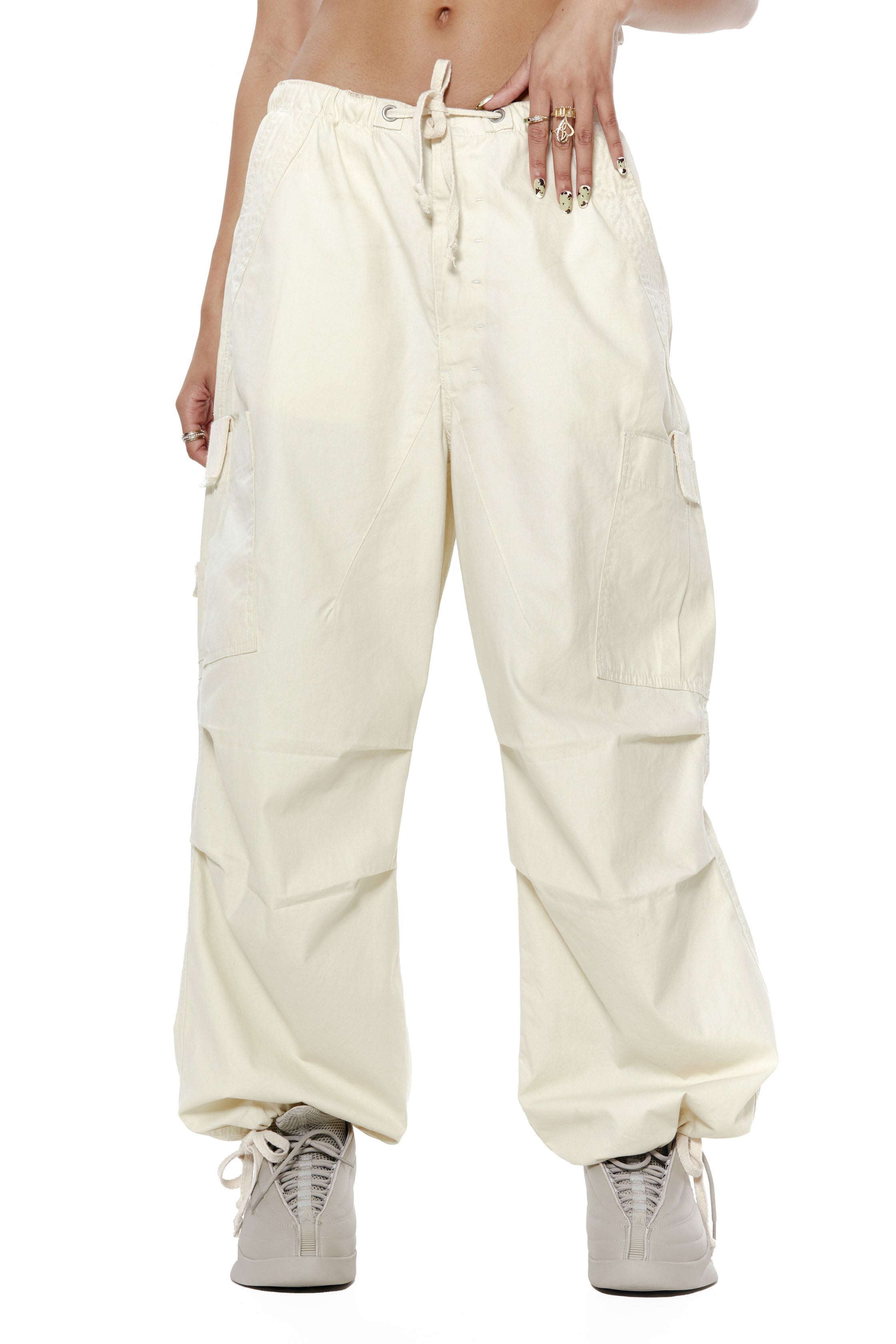 Ecru Parachute Cargo Pants