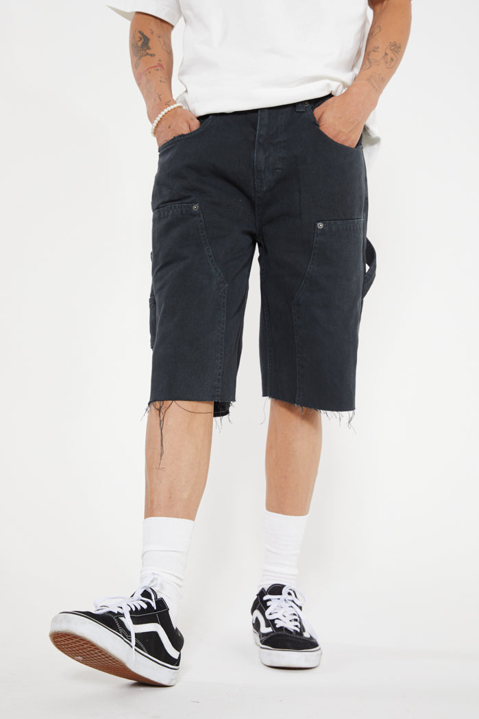 Black Washed Denim Carpenter Shorts