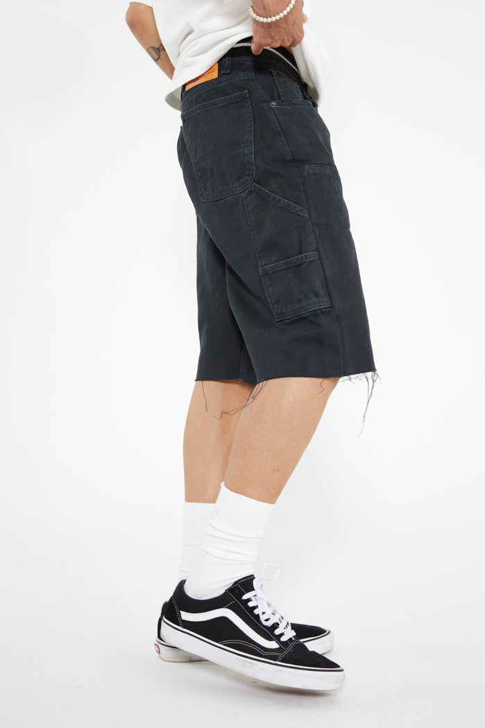 Black Washed Denim Carpenter Shorts