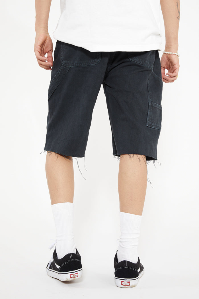 Black Washed Denim Carpenter Shorts