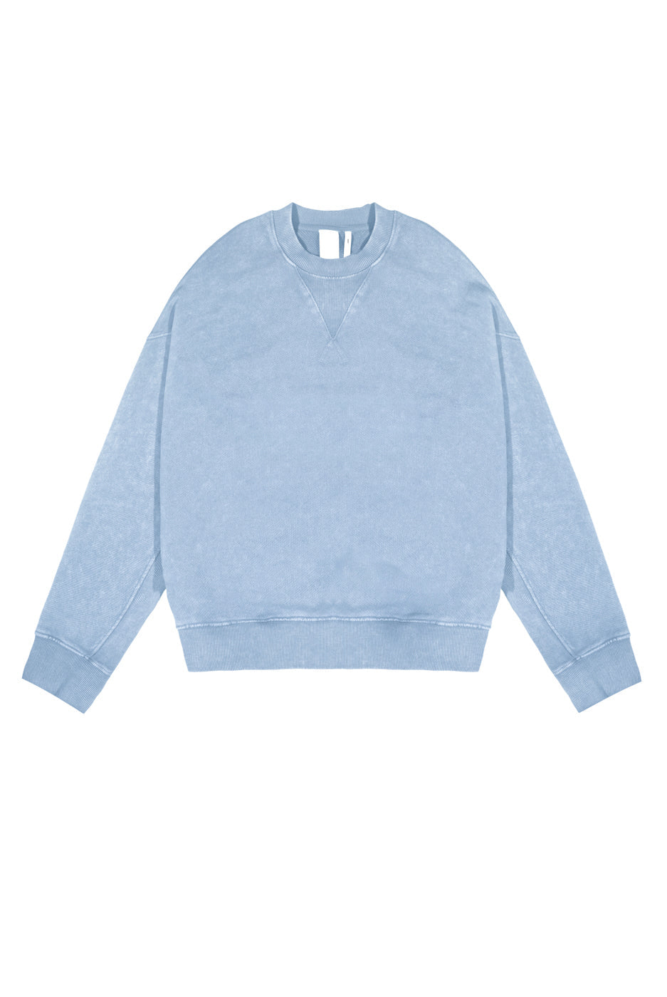 Powder blue oversized crew neck sweatshirt.