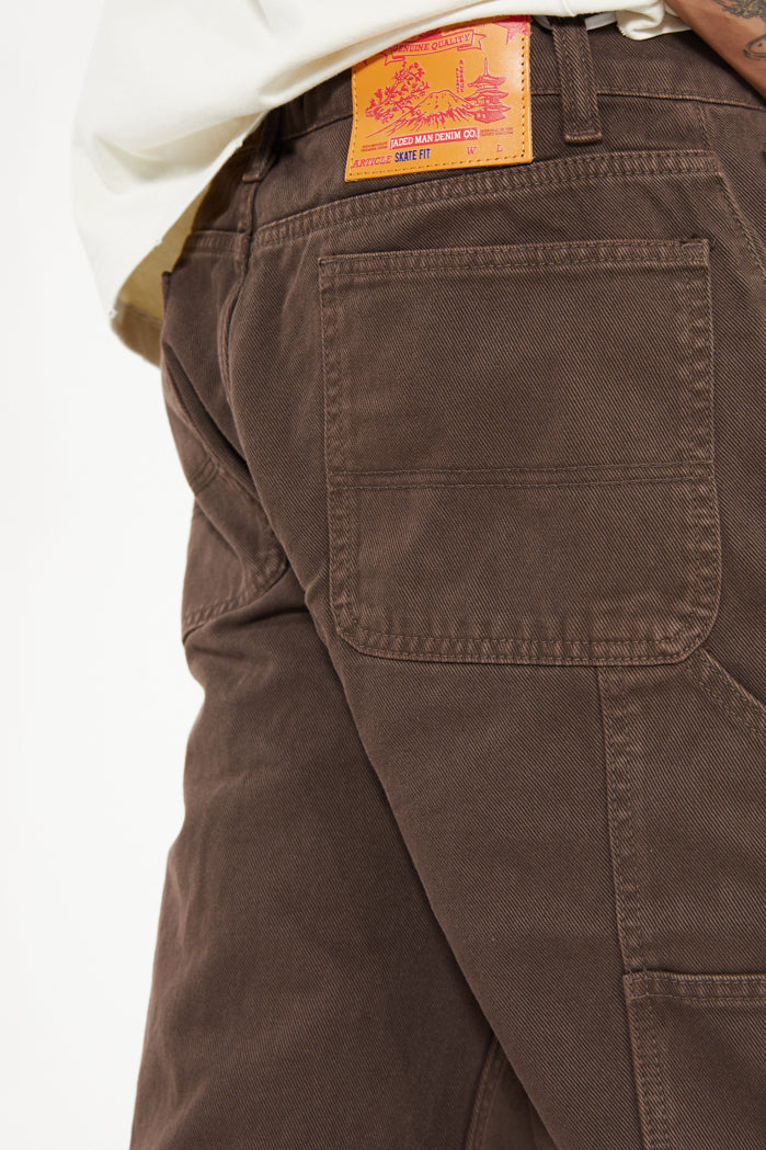 Brown Washed Denim Carpenter Shorts