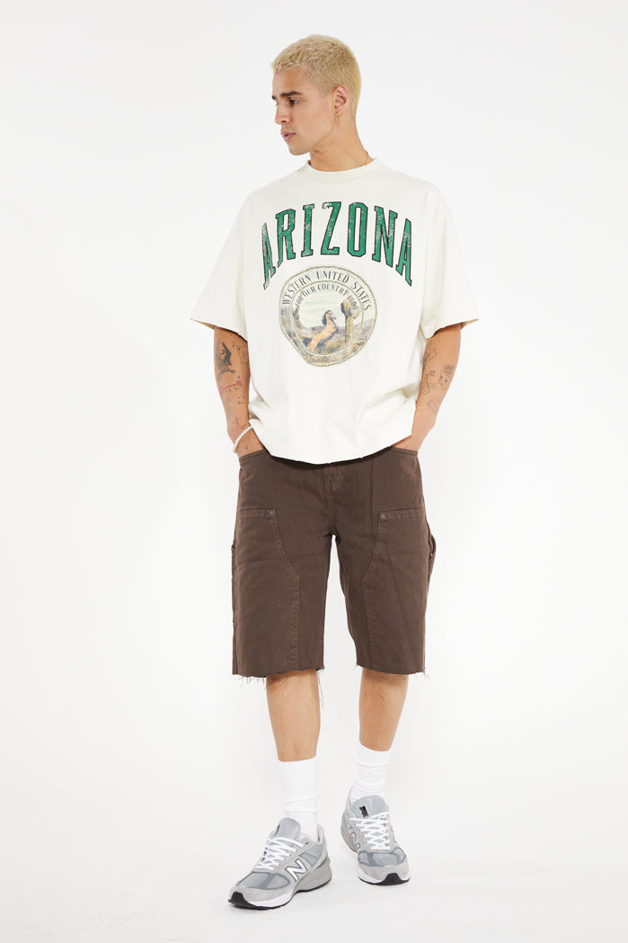 Brown Washed Denim Carpenter Shorts