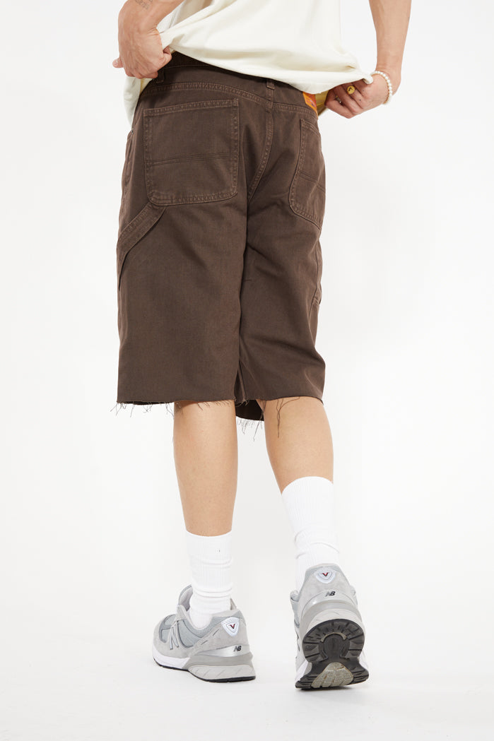 Brown Washed Denim Carpenter Shorts