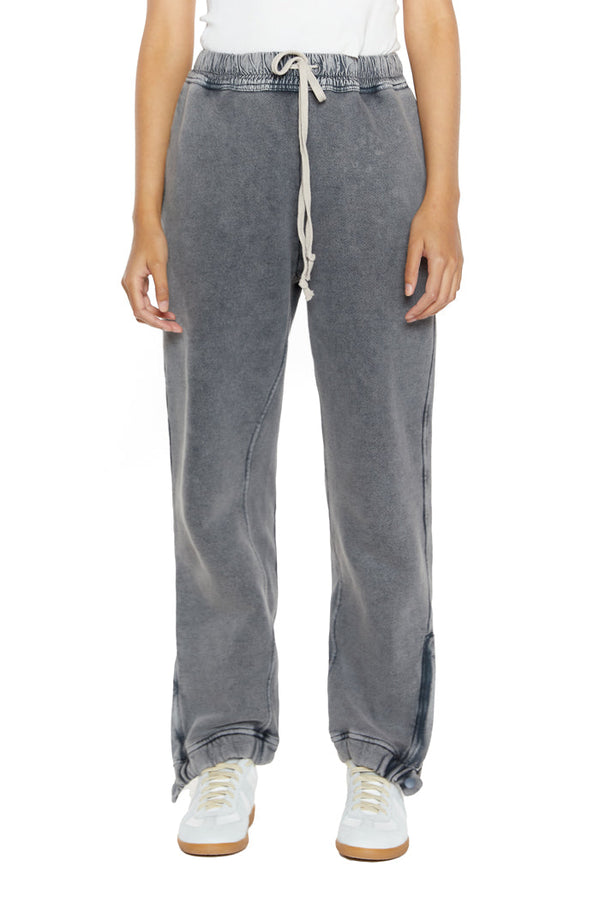 Chrome grey cuffed joggers with drawstring waistband detail. 